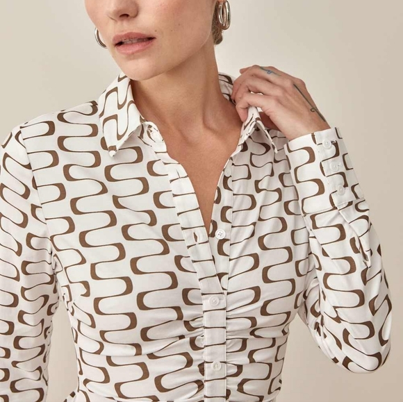 Reformation Vicki Women's Long Sleeve Cotton Frequency Print Mini Dress Size 4 - Picture 4 of 16